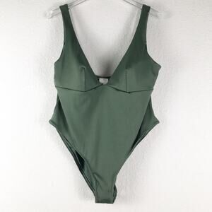 NWT H&M Ribbed High Leg Padded One Piece Swimsuit Bathing Suit Green Size XL